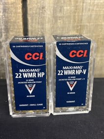 2 Full Boxes of CCI .22 WMR HP App. 2.5"X5"
