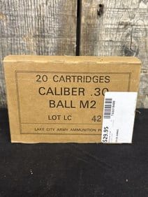 Full Box of Lake City Army Ammo 30.cal Cartridges App. 2.5"X5"