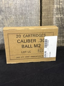 Full Box of Lake City Army Ammo 30.cal Cartridges App. 2.5"X5"