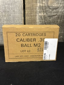 Full Box of Lake City Army Ammo 30.cal Cartridges App. 2.5"X5"