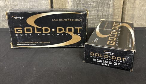 100 Rounds .40SW 180 GR. GDHP Gold Dot App. 2.5"X5"