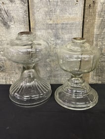 Two Antique Clear Oil Lamps 5"X9"