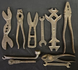 Antique Tools - Alligator Wrenches, Wagon Wheel Wrenches, Pliers and more 12"