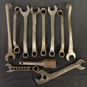 Collection of Early Wrenches (some Ford): Spanner, Socket or Box, Lug Wrench and more 12"