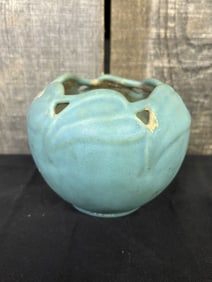 Van Briggle Carved Relief Leaf Rim Small Vase 5"X4"