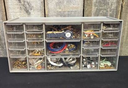 Large Collection of Costume Jewelry in Drawer Organizer 7"X18"X9"