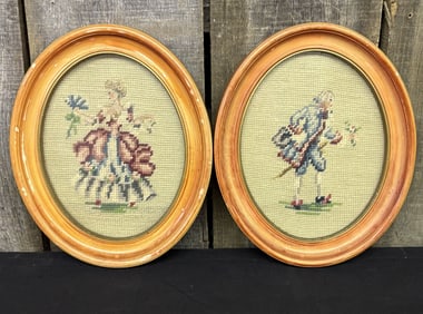 Two Framed Needlepoint Figures 9"X11"