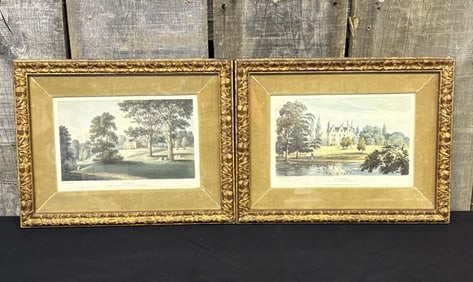 Two Vintage Prints - PYNES-The Seat of Sir Stafford Northcote Bar. St. Pierre - The Seat of Charles