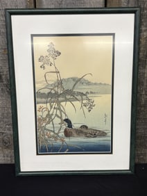 Japanese Woodblock " Mallard Ducks" Print by Koho, Shoda 15"X20"