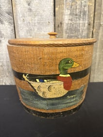 Vintage Wood Bucket, Rustic Decor, Sullens Bucket, Duck Design 12"X12"