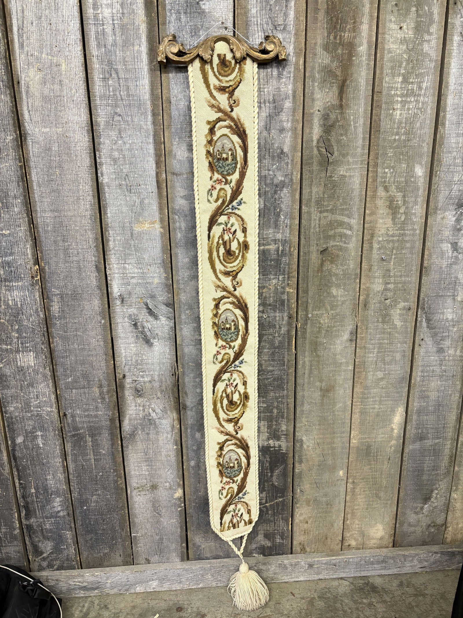 Vintage Wool Needlepoint Bell Pull / Tapestry 13"X63": Vintage Wool Needlepoint Bell Pull / Tapestry 13"X63"