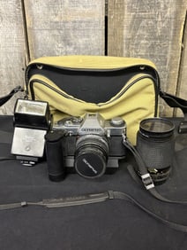 Vintage Olympus Camera, Vivitar Auto Flash, Sky Lense 8"X11"