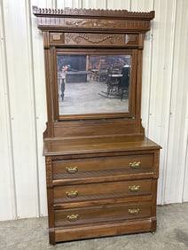 Antique Walnut Eastlake Dresser With Mirror App. 18"X41"X81"