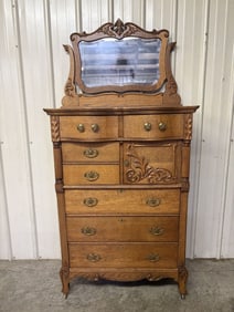 Early 1900’s Solid Oak Combination High Boy Chest with Hat Box 22"X36"X75"