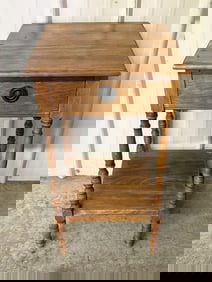 Vintage Federal Style Solid Oak 2 Tier Side or Work Table 15"X15"X27"