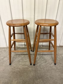 Pair Of Wooden Bar Stools Natural Finish 16"X16"X30"