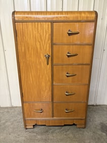 Art Deco 6 Drawer Waterfall, Cedar Lined Wardrobe, Companion to Lot 88 and 90 18"X34"X59"
