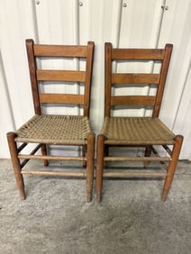 Pair of Antique Splint Weave Seat Chairs 16"X18"X33"