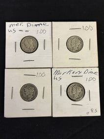 Four (4) Mercury Dimes - 1939, 1943, 1944,1944 (App. 1")