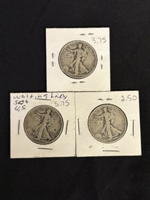 Three (3) Walking Liberty Half Dollars - 1934, 1936, 1945 (App. 1")