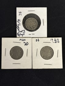 Three (3) Buffalo Nickels - 1920, 1927, 1935 (App. 1")