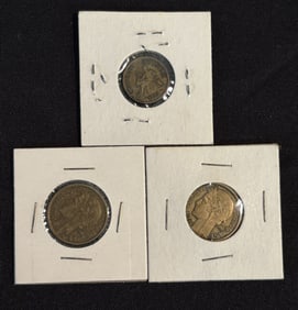 Three (3) French Coins - One 50 Centimes Piece (1929), Two 1 Franc Pieces (1938, 1931) (App. 1")