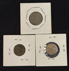 Two (2) G Germany 5 Pfennig, One (1) G Germany 10 Pfennig (App. 1")