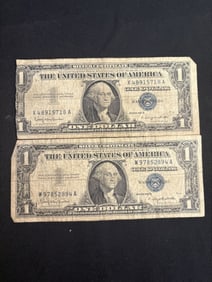 Pair Of Blue Seal Silver Certificates 1957B 3"X6"