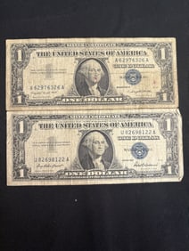Pair Of Blue Seal Silver Certificates 1957 - 1957A 3"X6"