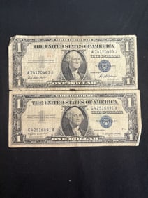 Pair Of Blue Seal Silver Certificates 1935F - 1957A 3"X6"