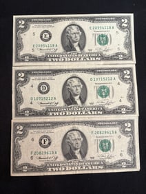 (3) Bicentennial 1976 $2 Bills 3"X6"