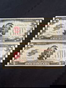Pair Of 1928 D And G Series $2 United States Note Red Seal $2 Bill 3"X6"