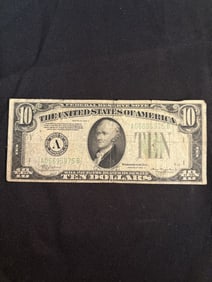 1934 Series A $10 Federal Reserve Note 3"X6"