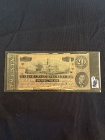 1864 Confederate States Of America $20 Bill, Richmond, Virginia. 3"X7"