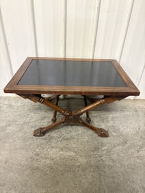Vintage Slate Top Table Featuring Etched Blueprint Of The "Grand Banks Fisherman Isiah L. Jefferson"