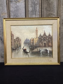 Venetian Canal Oil On Canvas By Italian Artist Antonio DeVity (1901-1993) 26"X22"