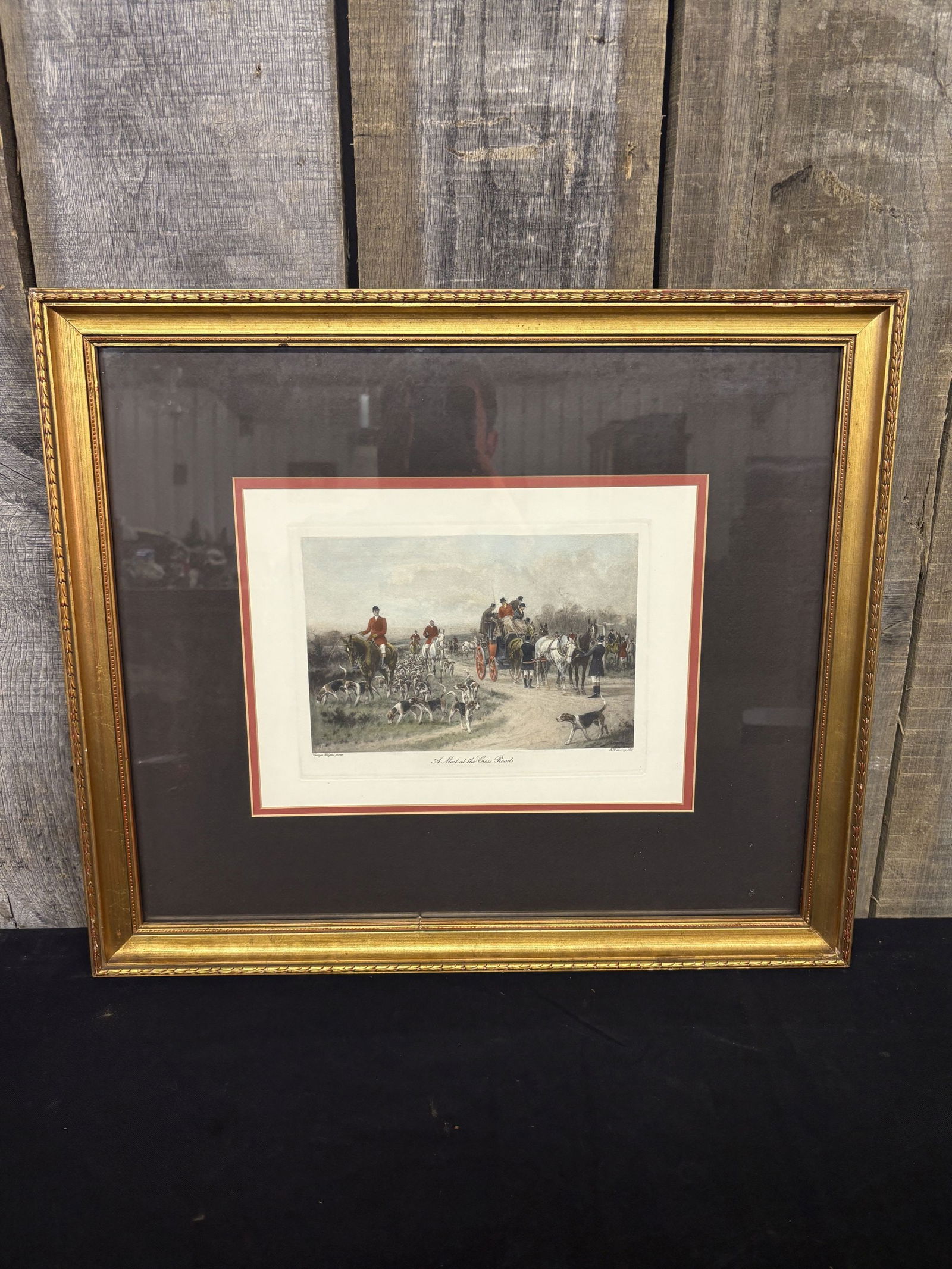 "A Meet At The Cross Roads" By British Artist George Wright (1860-1942) 21"X18" Fox Hunting Scene: "A Meet At The Cross Roads" By British Artist George Wright (1860-1942) 21"X18" Fox Hunting Scene
