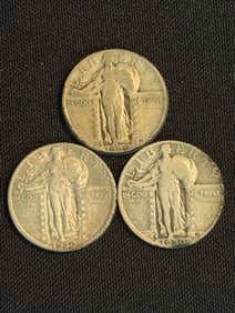 1929 - 1930 - 1930 Standing Liberty Quarters (90% Silver) .9"