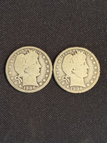 1906 - 1906 Barber Quarter Dollars (90% Silver) .9"