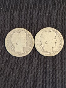 1907 - 1908 Barber Quarter Dollars (90% Silver) .9"