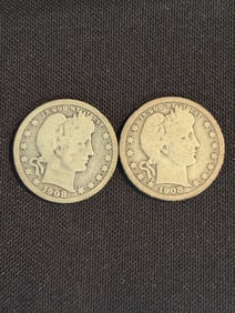 1908 - 1908 Barber Quarter Dollars (90% Silver) .9"