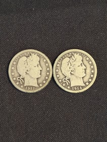 1912 - 1914 Barber Quarter Dollars (90% Silver) .9"