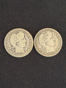 1914 - 1915 Barber Quarter Dollars (90% Silver) .9"