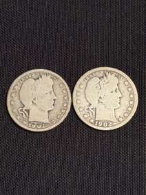 1901 - 1902 Barber Quarter Dollars (90% Silver) .9"