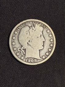 1908 Barber Half Dollar (90% Silver) 1.2"