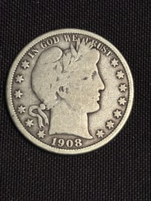 1908 Barber Half Dollar (90% Silver) 1.2"