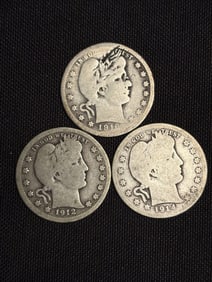 1912-1914-1916 Barber Half Dollars (90% Silver) 1.2"