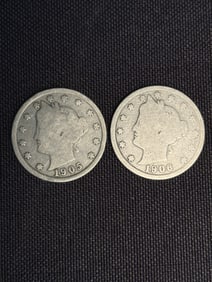 1905 - 1906 Liberty Head V Nickels .8"