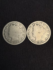 1909 - 1910 Liberty Head V Nickels .8"