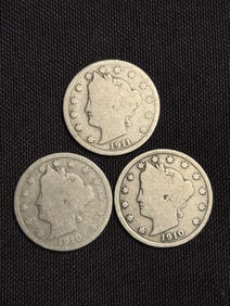 1910-1910-1911 Liberty Head V Nickels .8"